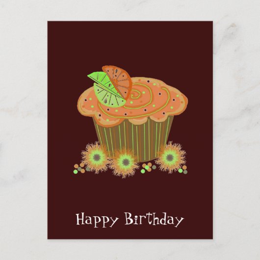 Sinaasappel verjaardag cupcake briefkaart (Voorkant)