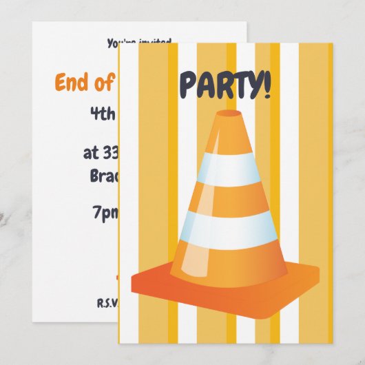 Sinaasappel verkeerskegel graafmachine feest kaart (Voorkant / Achterkant)