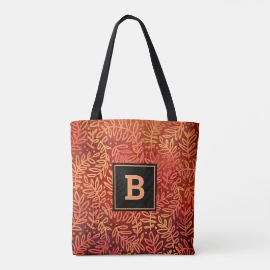 Sinaasappel vet monogram bladpatroon modern custom tote bag (Achterkant)