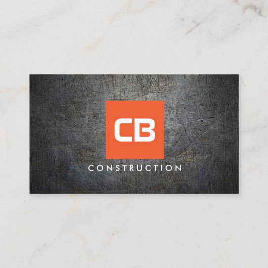 Sinaasappel Vierkante Monogram Grunge Metaalbouw Visitekaartje (Voorkant)