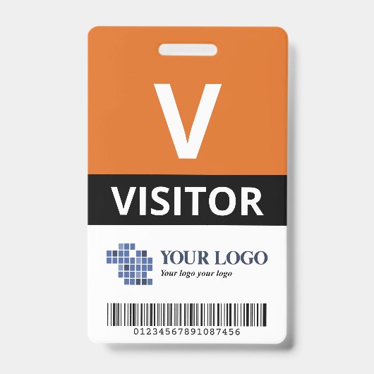 Sinaasappel Voeg uw Logo & barcode bezoeker toe Badge (Voorzijde)