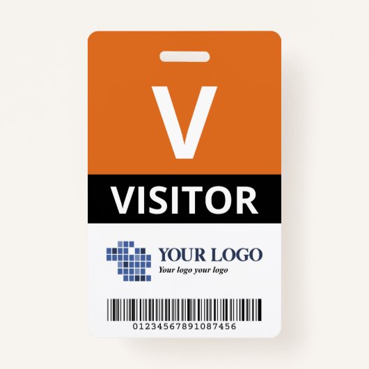 Sinaasappel Voeg uw Logo & barcode bezoeker toe Badge (Voorkant)