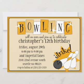 Sinaasappel volledig Retro Bowling Party Kaart