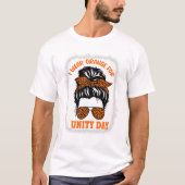 Sinaasappel voor Unity Day Messy Bun T-shirt (Voorkant)