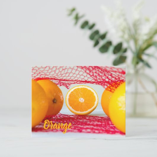 Sinaasappel voor vegan en vegeatrisch briefkaart (Staand voorkant)
