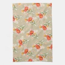 Sinaasappel Waterverf Bloemen Theedoek