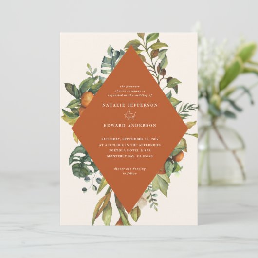 Sinaasappel waterverf botanische bruiloft met citr (Staand voorkant)