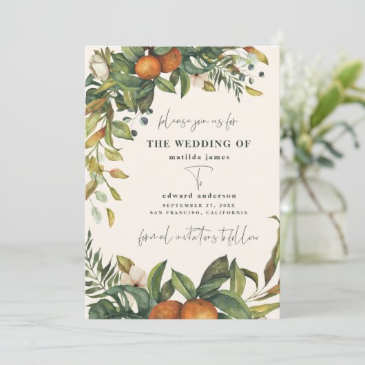 Sinaasappel waterverf botanische bruiloft met citr (Staand voorkant)