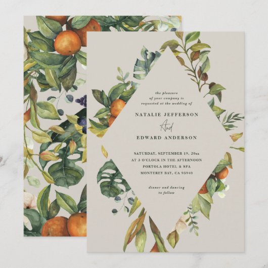 Sinaasappel waterverf botanische bruiloft met citr (Voorkant / Achterkant)
