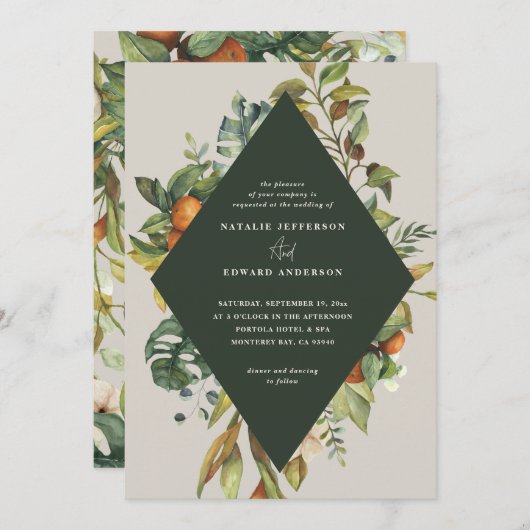 Sinaasappel waterverf botanische bruiloft met citr (Voorkant / Achterkant)