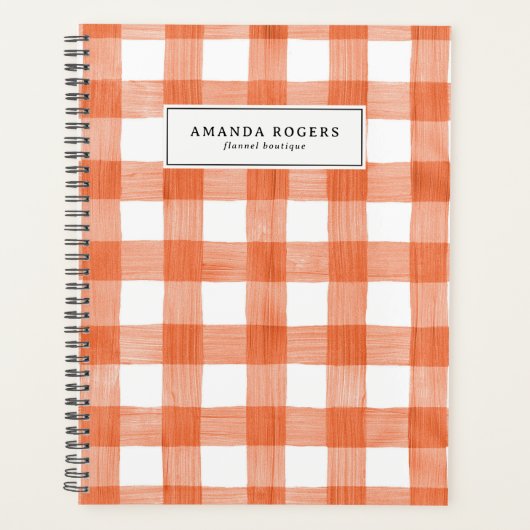 Sinaasappel Waterverf Buffalo Geruit Gepersonalise Planner (Voorkant)