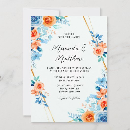 Sinaasappel Waterverf Floral Wedding Kaart (Voorkant)