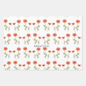 Sinaasappel Waterverf Klaprozen Bloempatroon Inpakpapier Vel (Voorkant 2)