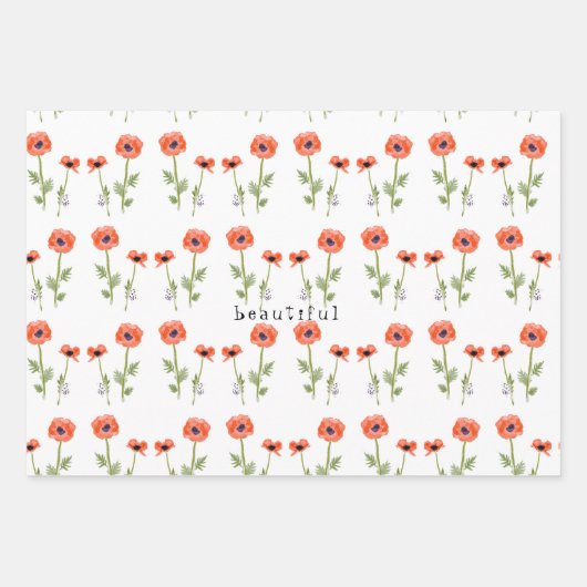 Sinaasappel Waterverf Klaprozen Bloempatroon Inpakpapier Vel (Voorkant 2)