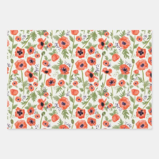 Sinaasappel Waterverf Klaprozen Bloempatroon Inpakpapier Vel (Voorkant)