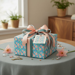 Sinaasappel waterverf narcissen patroon cadeaupapier