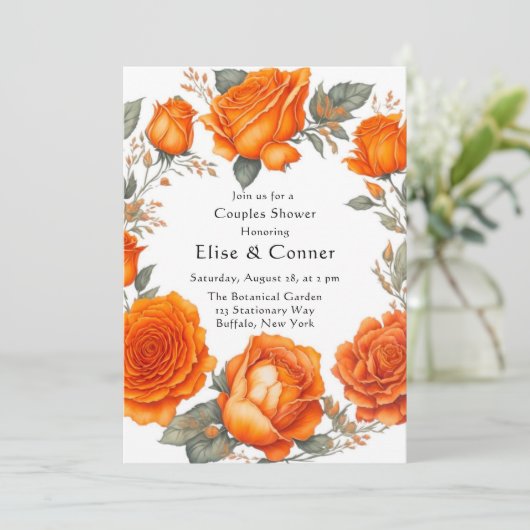  Sinaasappel Waterverf Pioenen Koppels Douche Kaart (Staand voorkant)