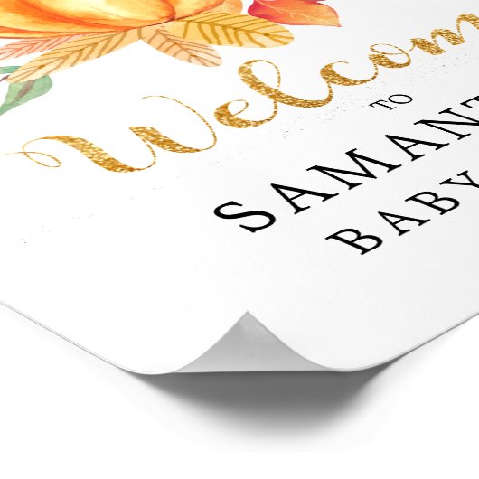 Sinaasappel Waterverf Pompoen Goud Herfst Baby Sho Poster (Hoek)