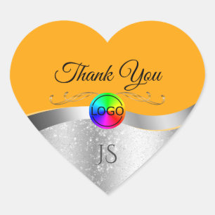 Sinaasappel Wavy Zilver met Logo Monogram Bedankt Hart Sticker