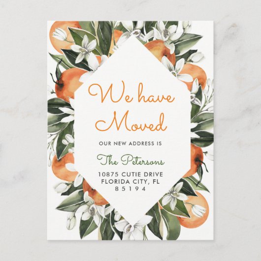Sinaasappel We zijn verhuisd Verhuisbericht Ansich Aankondigingskaart (Voorkant)