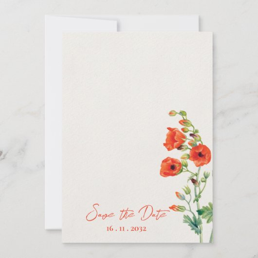   Sinaasappel Wild Flower Script Wedding Save The Date (Achterkant)