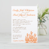 Sinaasappel Wild Flowers en Font Wedding Invitatio Kaart (Staand voorkant)