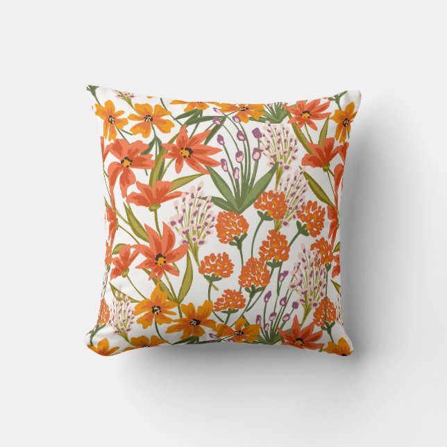 Sinaasappel Wilde Bloem Botanisch Patroon  Kussen (Voorkant)