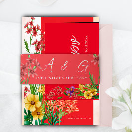  Sinaasappel Wildflower Monogram Script Bruiloft Uitnodigingen Wikkel