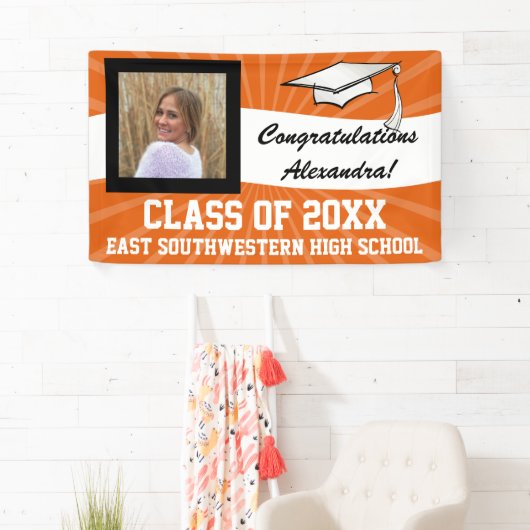 Sinaasappel Wit Aangepaste Foto Afstuderen Teken Spandoek (Insitu)