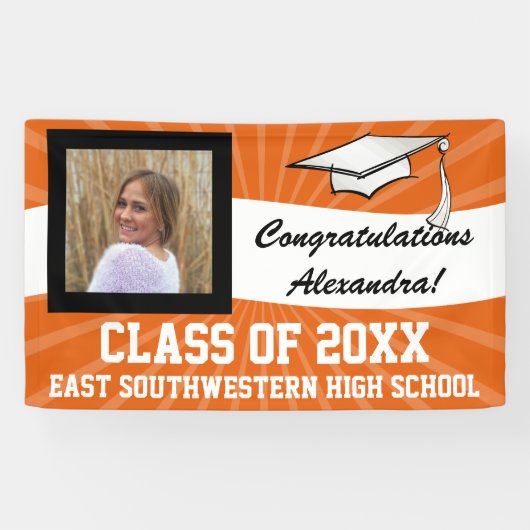 Sinaasappel Wit Aangepaste Foto Afstuderen Teken Spandoek (Horizontaal)