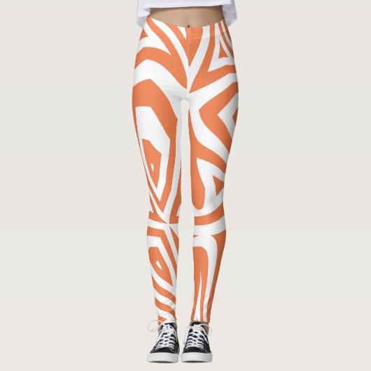 Sinaasappel Wit Abstract Zebra Print Vrouwen Leggi Leggings (Voorkant)