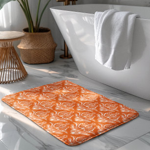 Sinaasappel & Wit Bloemen Art Deco Patroon Badmat
