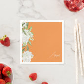 Sinaasappel Wit Bloemen Script Naam Vrijgezellenfe Servet (Insitu)