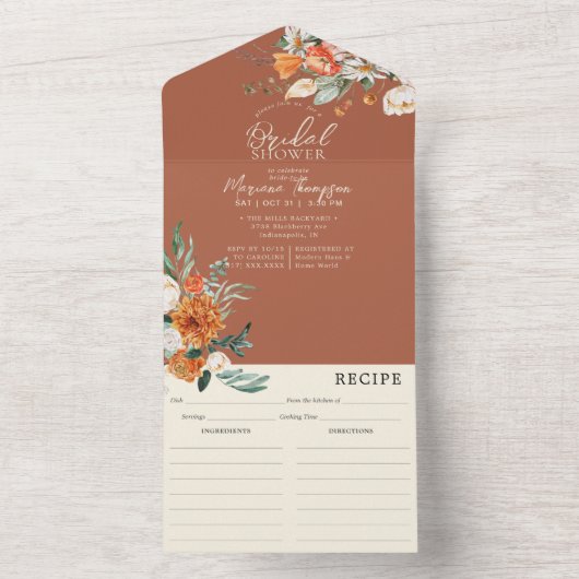 Sinaasappel & Wit Bloemen Vrijgezellenfeest & Rece All In One Uitnodiging (Binnen)