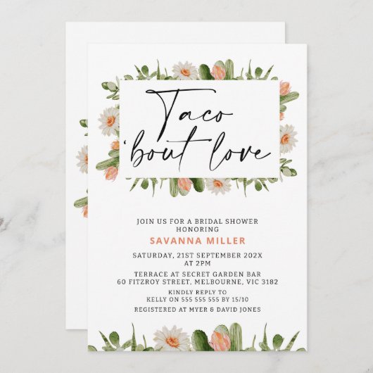 Sinaasappel Wit Cactus Taco 'over liefde Koppels D Kaart (Voorkant / Achterkant)