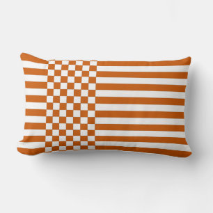 Sinaasappel & Wit Checkers & Stripes Patroon Kussen