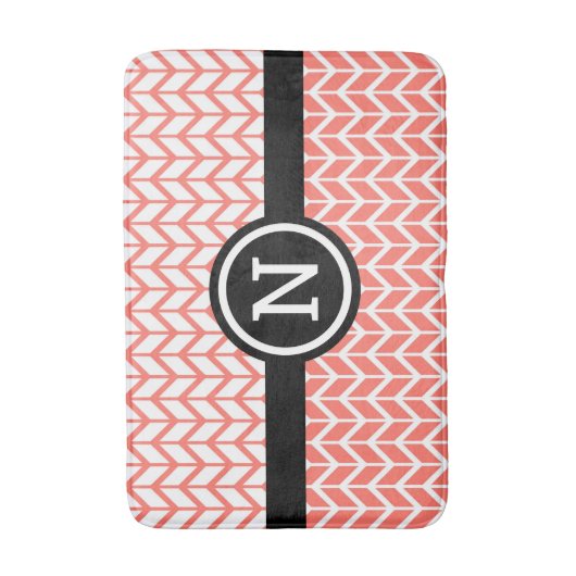 Sinaasappel Wit Chevron Patroon Monogram Bold Mode Badmat (Voorkant Verticaal)