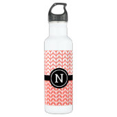 Sinaasappel Wit Chevron Patroon Monogram Modern Bo Waterfles (Voorkant)