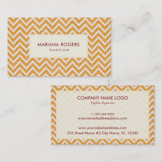 Sinaasappel & Wit Chevron Patroon Visitekaartje (Voorkant / Achterkant)