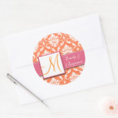 Sinaasappel Wit Damast bruiloft gunst Sticker Roze (Envelop)