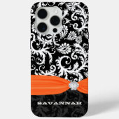 Sinaasappel & Wit Damast Gedrukt Faux Strass Case-Mate iPhone Case (Achterkant)