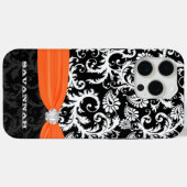 Sinaasappel & Wit Damast Gedrukt Faux Strass Case-Mate iPhone Case (Achterkant (horizontaal))