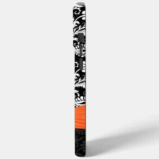 Sinaasappel & Wit Damast Gedrukt Faux Strass Case-Mate iPhone Case (Achterkant / Links)