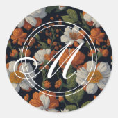  Sinaasappel wit elegant verfijnde bloemen Ronde Sticker (Voorkant)