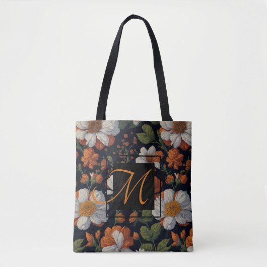  Sinaasappel wit elegant verfijnde bloemen Tote Bag (Voorkant)