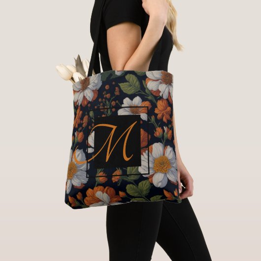 Sinaasappel wit elegant verfijnde bloemen Tote Bag (Dichtbij)
