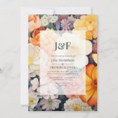 Sinaasappel, Wit en Goldenrod Bloemenbruiloft Kaart (Voorkant)