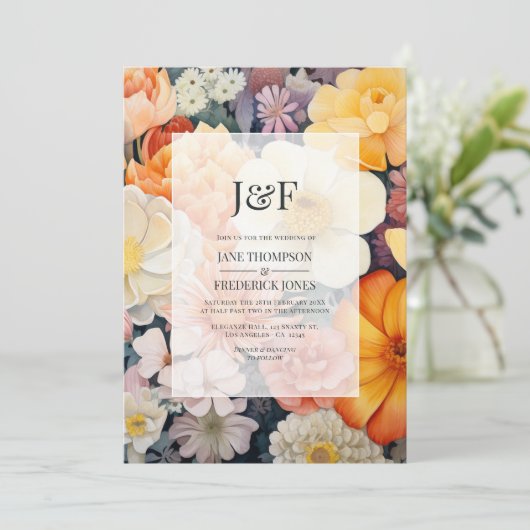 Sinaasappel, Wit en Goldenrod Bloemenbruiloft Kaart (Staand voorkant)