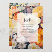 Sinaasappel, Wit en Goldenrod Bloemenbruiloft Kaart (Voorkant / Achterkant)