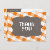 Sinaasappel & Wit Gingham Canvas Dank u Briefkaart (Voorkant / Achterkant)